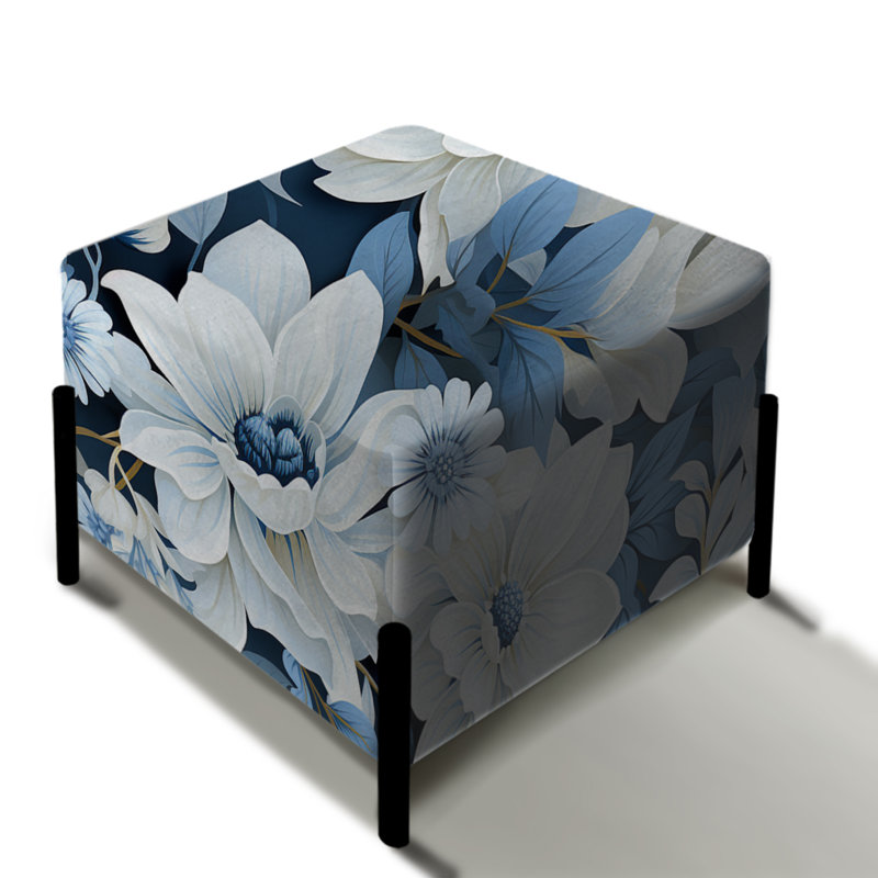 Motif floral bleu et blanc III - repose-pieds carré floral