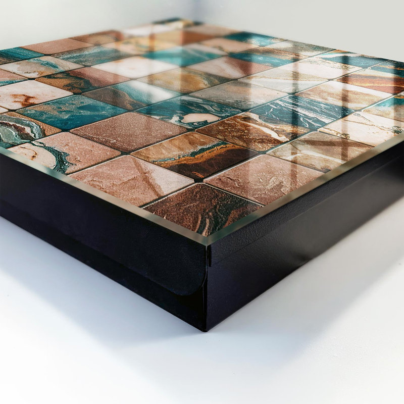 Key cabinet for home, Opens to the left, 30x30x5, White, Square mosaic earthy tones turquoise patterns, 