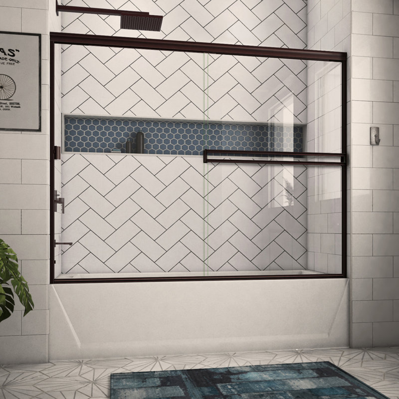 68" W x 57.36" H Bypass Semi-Frameless Tub Door, Oil Rubbed Bronze, Clear
