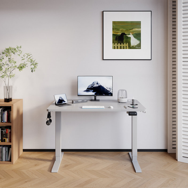 Hieronymus Electric Adjustable T-Shape Standing Desk Home Desk With Backpack Hook And Memory Smart Pannel, Grey