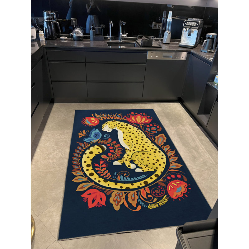 Tapis décoratif moderne à motif léopard et fleurs, Rectangle 4 pi 11,06 po x 9 pi 10,11 po
