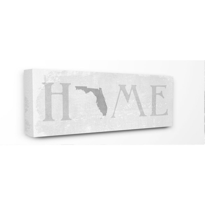 «Florida Home State Map Neutral Textured Word Design», reproduction d'art textuel sur toile, H 13 po x l 30 po, Toile