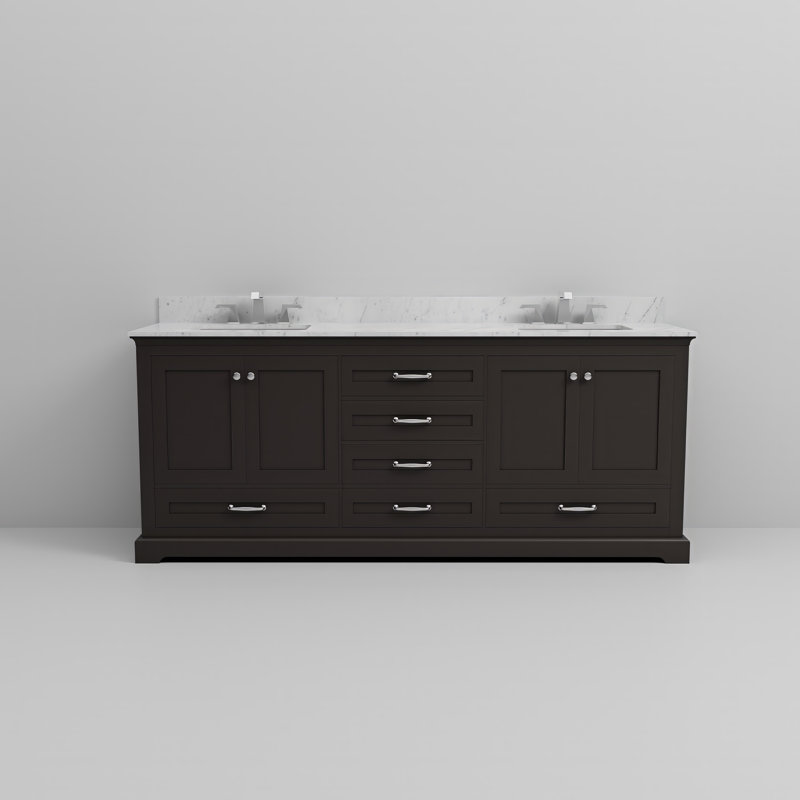 Dukes 80" Double Bathroom Vanity Set, Espresso, White Carrara Marble