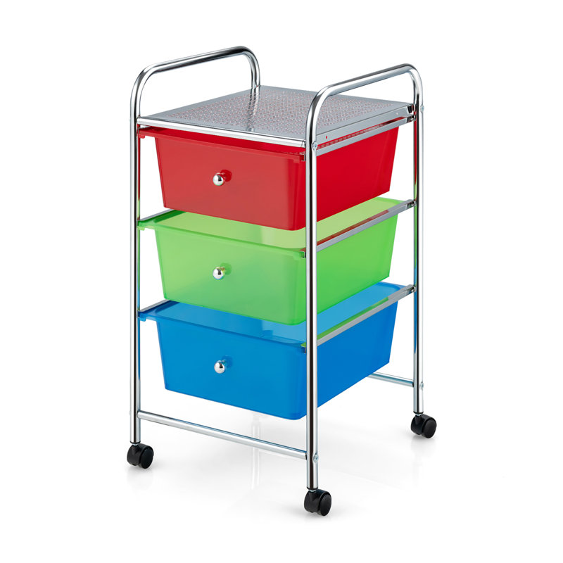 Commode de rangement 3 tiroirs Ams, Rouge/vert/bleu
