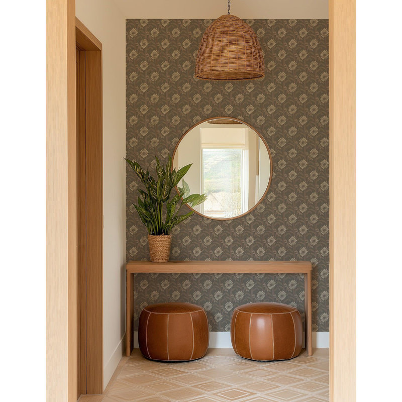 Woodland Bloom - Floral Wallpaper, Bone, Faux Grasscloth, Non-pasted