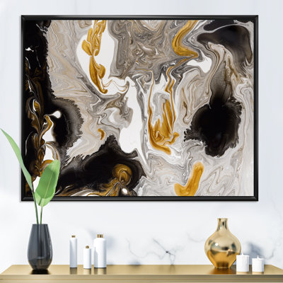 Or et vagues de marbre noir I - peinture sur toile