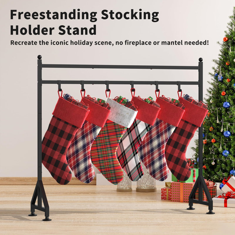 Black Metal Freestanding Christmas Stocking Holder with 8 Hooks