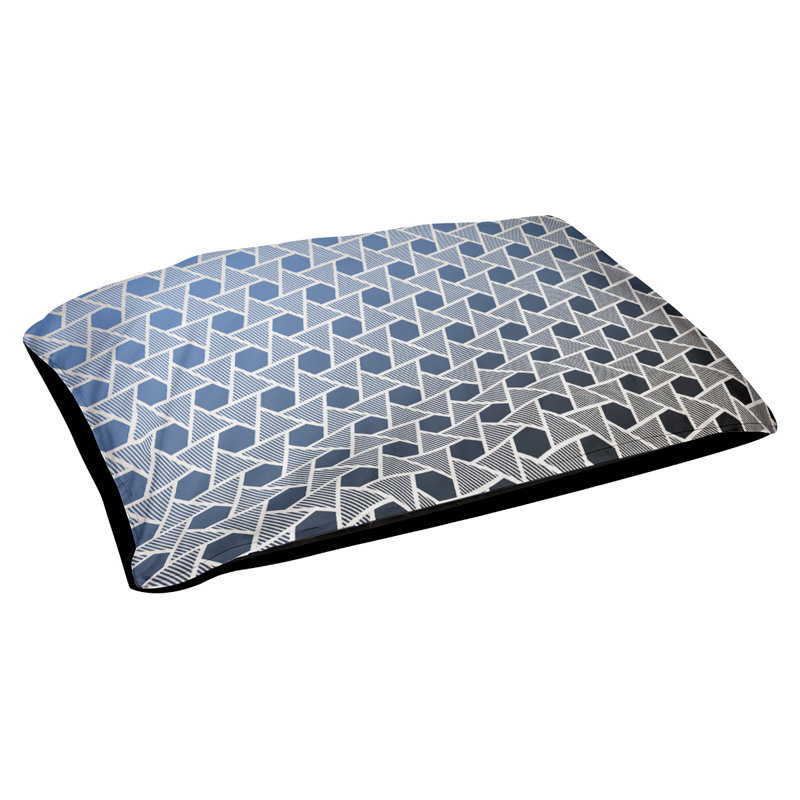 Coussin de lit à triangles hexagonals Byrge, Moyen (H 6,5 po x l 40 po x P 30 po), Noir / Bleu, Polyester
