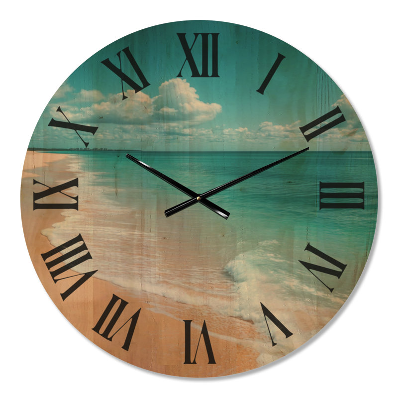  Horloge murale en bois Seascape - Oasis océanique au Mexique, Medium