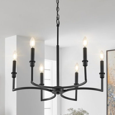 6-Light Black Chandelier Fixture For Dining Room, Kitchen, Bedroom, And Foyer With Adjustable Chain And E12 Base