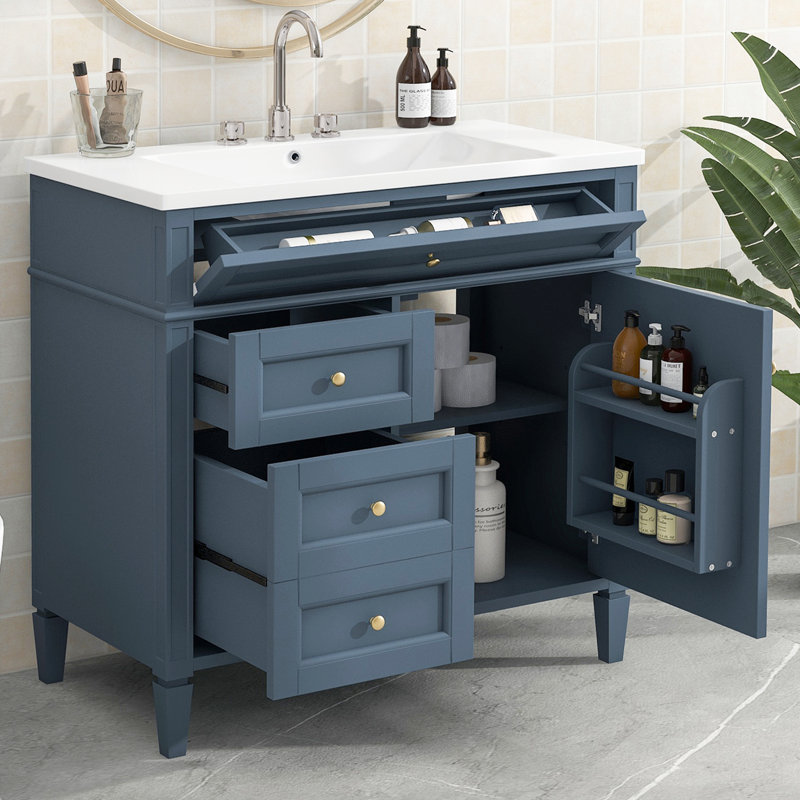 Armoire de meuble-lavabo 36 po avec lavabo supérieur, 2 tiroirs, 1 tiroir basculant et 1 porte