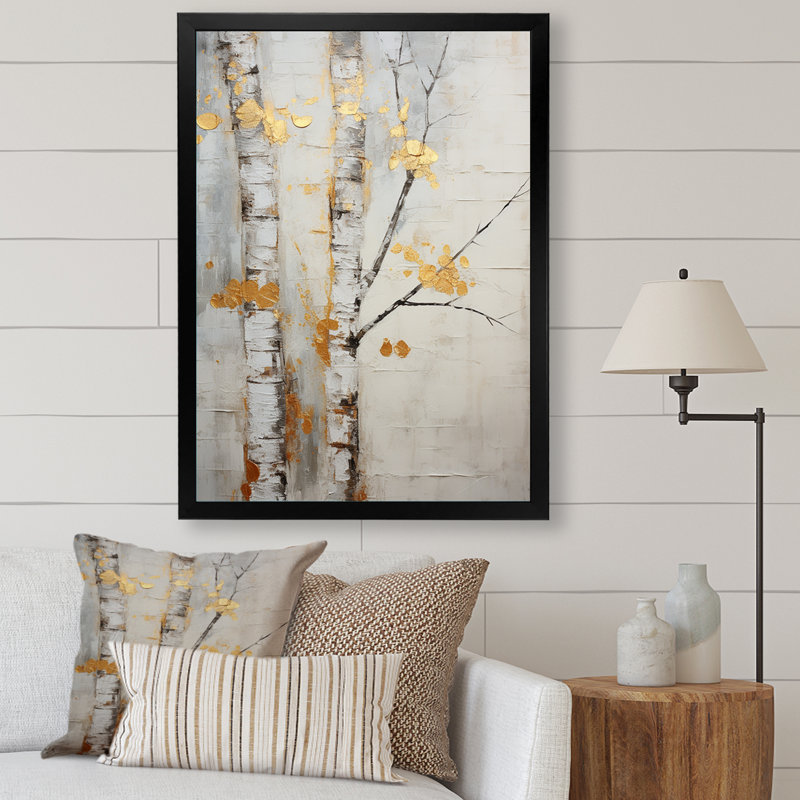 «Tree Whispers Of Grey & Yellow III», impression sur toile florale et botanique, H 44 po x l 34 po x P 1,5 po