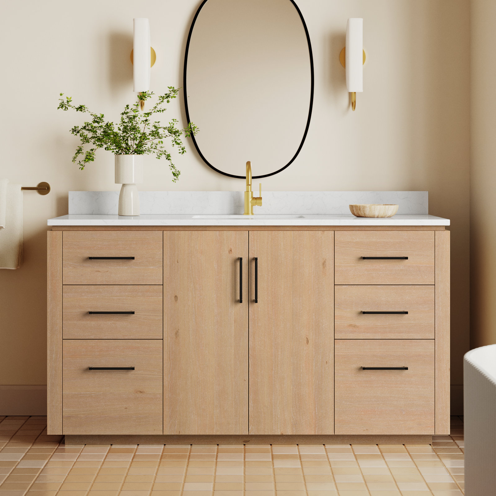 Cloverfield 60'' Single Bathroom Vanity, Fir Wood Brown, Matte Black