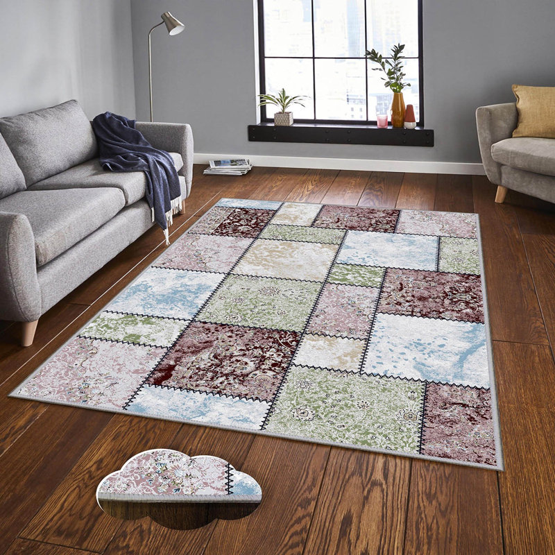 Tapis en polyester de qualité supérieure (5,2 x 7,5 pi), 100% antibactérien, antidérapant, 0,3 po de hauteur | Lavable à la machine, impression numérique 3D, tapis tissé durable | Idéal pour le salon, la chambre à coucher et les espaces repas
