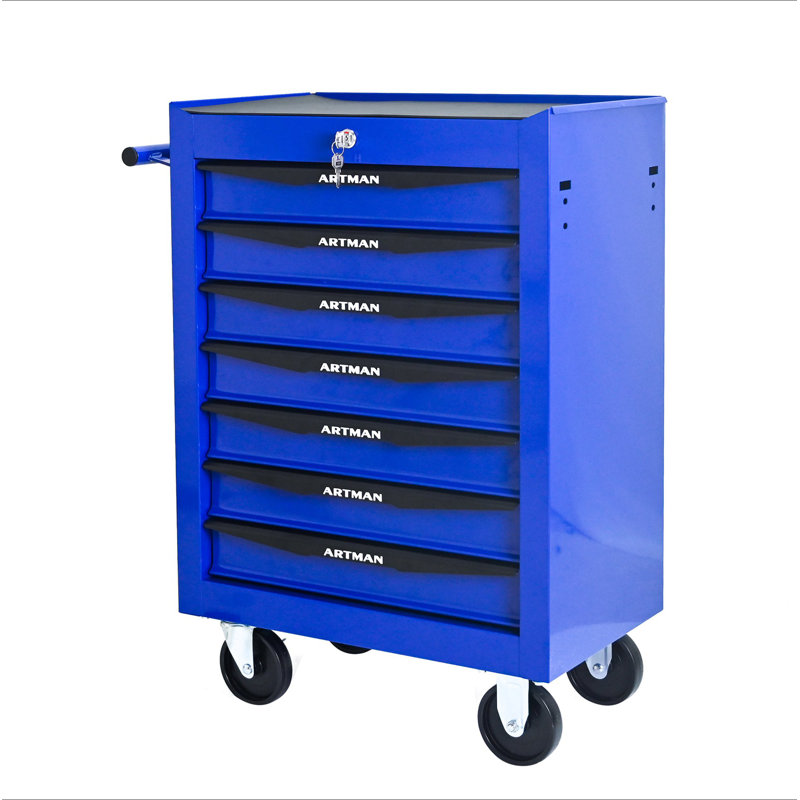 Coffre à outils roulant en métal avec 7 tiroirs, armoire à outils à 7 tiroirs de 20 po avec glissières à roulement à billes, coffre à outils en acier