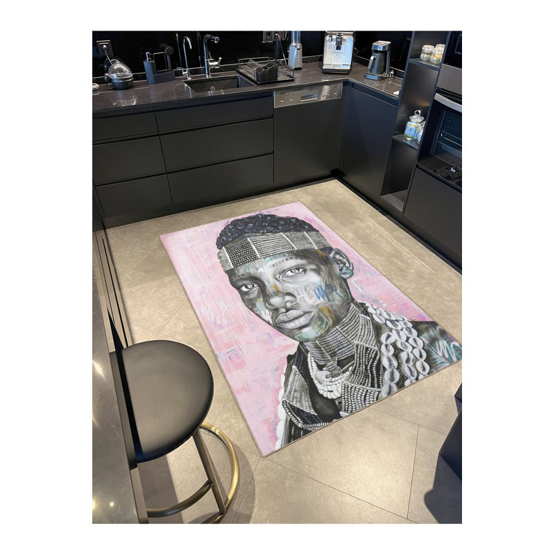 Tapis rose à motif de visage, Sous-tapis rectangulaire 2 pi 6 po x 4 pi 11 po