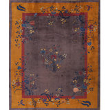 Antique Wool Brown Earth Tone Yellow / Gold Orange Hand Knotted Pile Rug