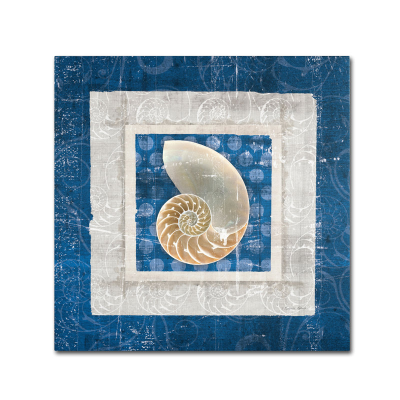Sea Shell on Blue Square Coastal Canvas Art