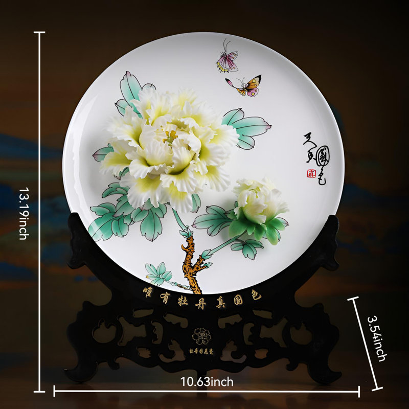 Plaque murale pivoine fine en porcelaine