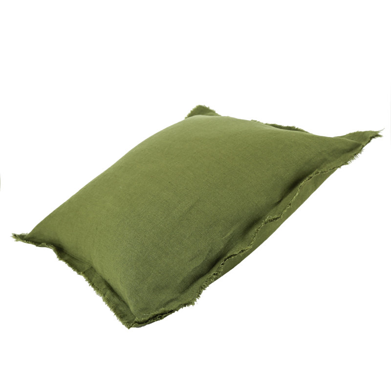 100%French Linen Handmade Fringe Euro Sham 26x26inch 2pcs, Green