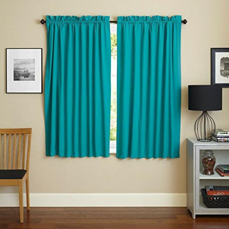 Currahee Cotton Blend Room Darkening Curtain Pair, 52" W x 108" L, Aqua Blue