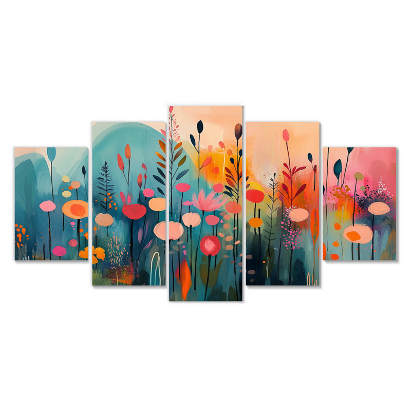 «Botanical Wildflowers Petals in the Breeze II» - Art mural fleurs sauvages - Ensemble d'art mural diamant