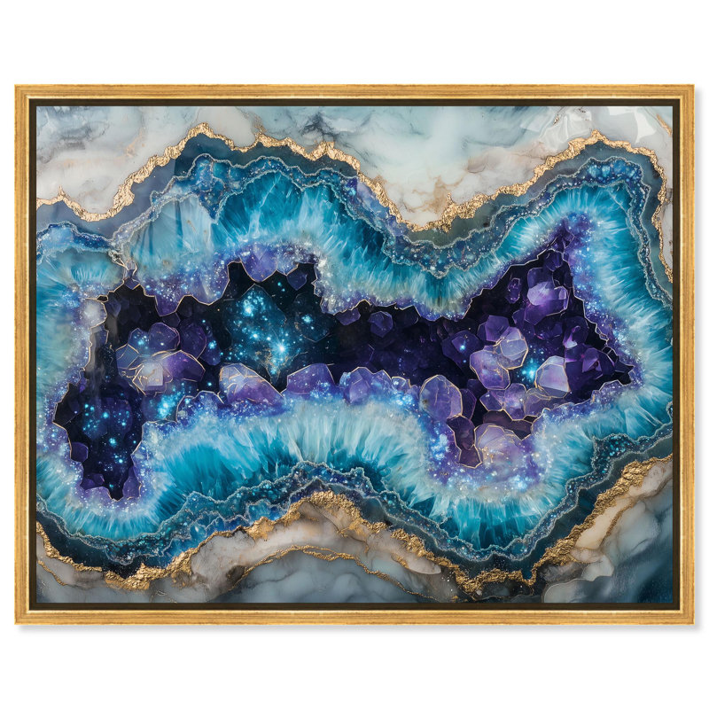 Toile Stellar Shard Core, art de la géode bleue par Art Remedy, Cadre flottant doré, H 17 po x l 21 po