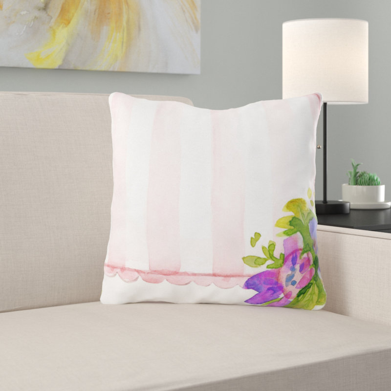 Outdoor Reversible Throw Pillow, Microsuede, Indoor, Peach/Pink/Green