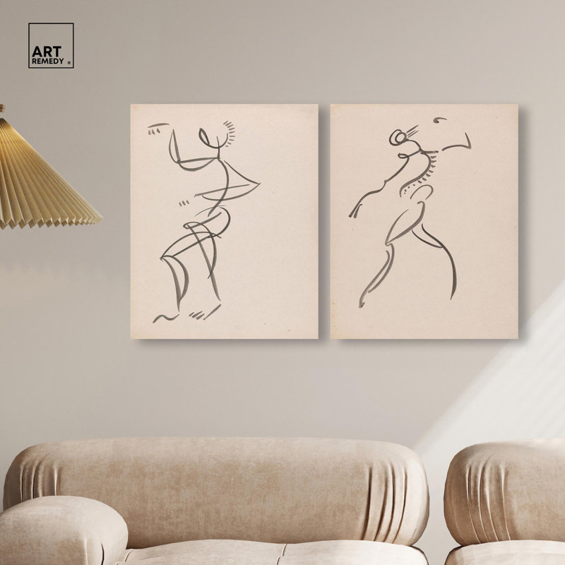 Ensemble de 2 figurines dansantes modernes , Cadre flottant noir, H 20 po x l 16 po