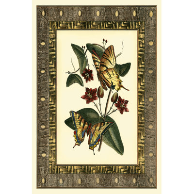Leather Framed Butterflies I 1 Piece Wrapped Canvas Wall Art