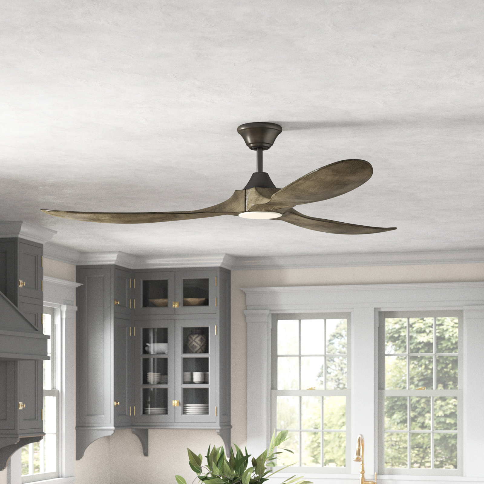 Ceiling Fan with LED Light Kit, 70 inches, Aged Pewter with Grey Weathered Oak Blades