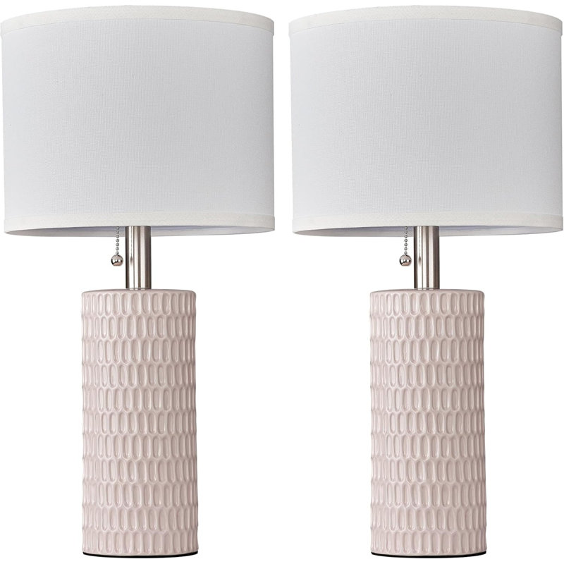 Ensemble de 2 lampes de table en céramique rose 20 po