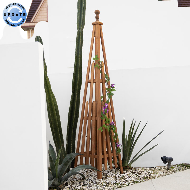  14“W Caydenn Wood Obelisk Trellis【upgraded thick version】, 68" H X 14" W X 14" D, Brown