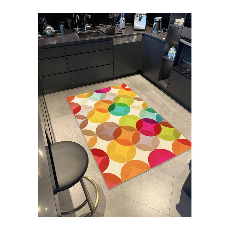 Multi Color Mixed Geometric Circle Quadrilateral Shape Pattern Modern Decorative Machine Washable Area Rug