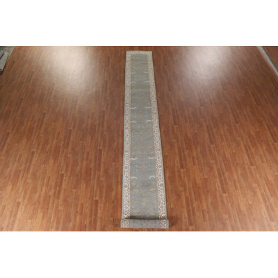Gray Blue Oushak Oriental Runner Rug 3x19