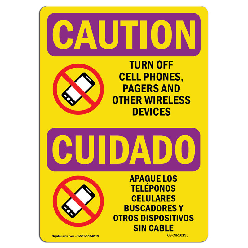 Désactiver les téléphones cellulaires, H 18 po x l 12 po x P 0,1 po