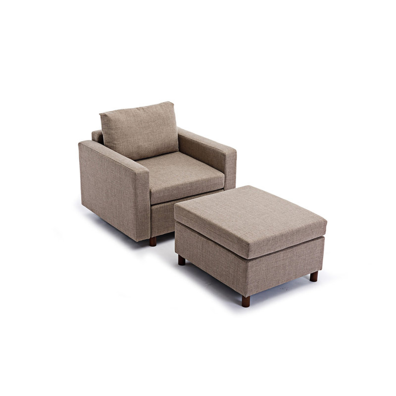 Canapé modulaire à siège simple avec repose-pieds, Lin brun