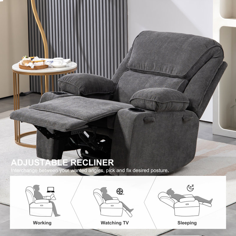 Modern Swivel and Rocking Recliner with Heating and Massage (Dark Gray), Dark Gray, Fabric