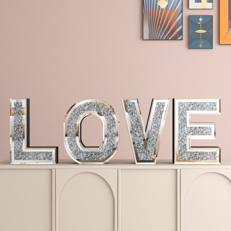 Elvert 4 Piece Handmade Mirror Letters Wall Décor Set, Love, 7.87" H x 5.51" W x 2" D