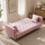 Canapé-lit deux places de 180 cm en velours rose, style rétro américain, idéal pour un petit salon, une chambre ou un bureau.