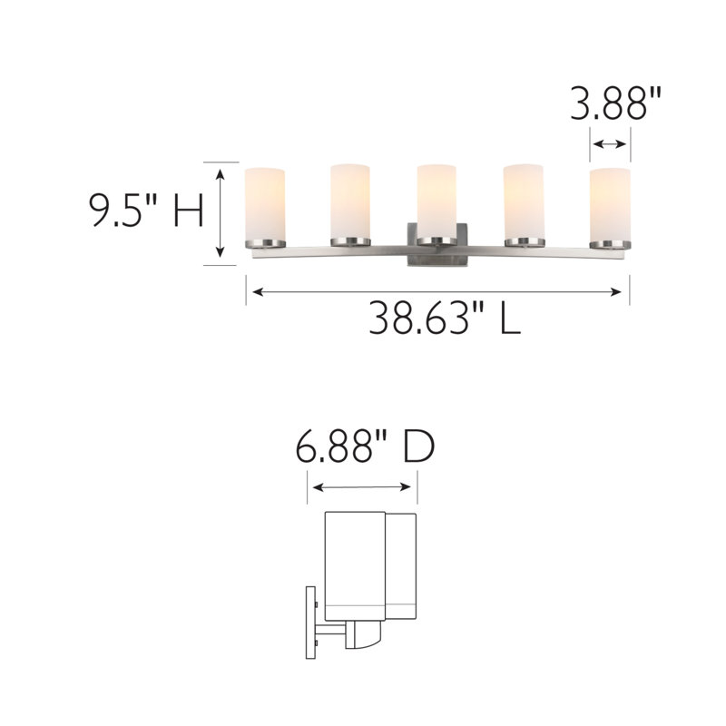 Desta Vanity Bar in Matte Black, 5-Light, Satin Nickel