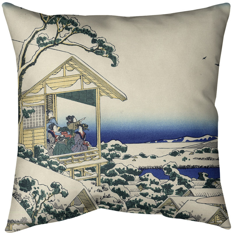 Coussin Tea House at Koishikawa, 14 po x 14 po, Blanc, Faux lin