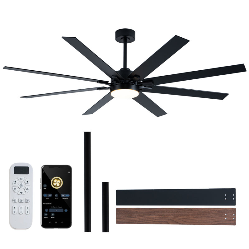 72 in. 8-Blade Black Low Profile Ceiling Fan with Integrated LED, Two-Toned Blades