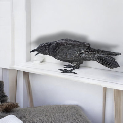 Raven Looking for Food Elegant Bronze Statue - Intricate Design, Stunning Home Decor, 24"Lx6"Wx12"H