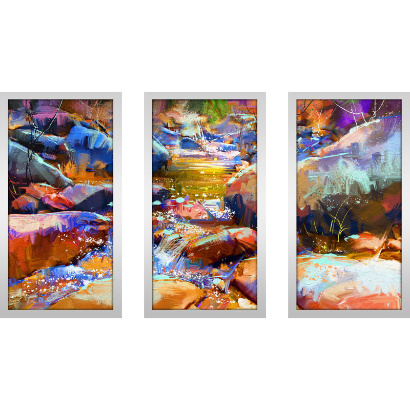 "water rocks" , ensemble de 3 reproductions d’art encadrées, H 33,5 po x l 52,5 po x P 1 po