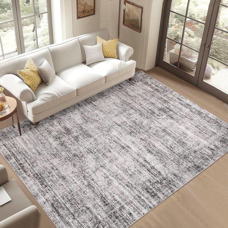 6X9 Neutral Area Rug Washable, Soft Vintage Distressed Large Area Rugs For Living Room Bedroom Dining Room, Retro Abstract Thin Indoor Floor Carpet Non-Slip Farmhouse Rugs, Taupe
