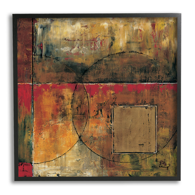 Composition abstraite de formes et de lignes rouge-brun par Mike Klung - Peinture, Giclée encadrée noir minuit
