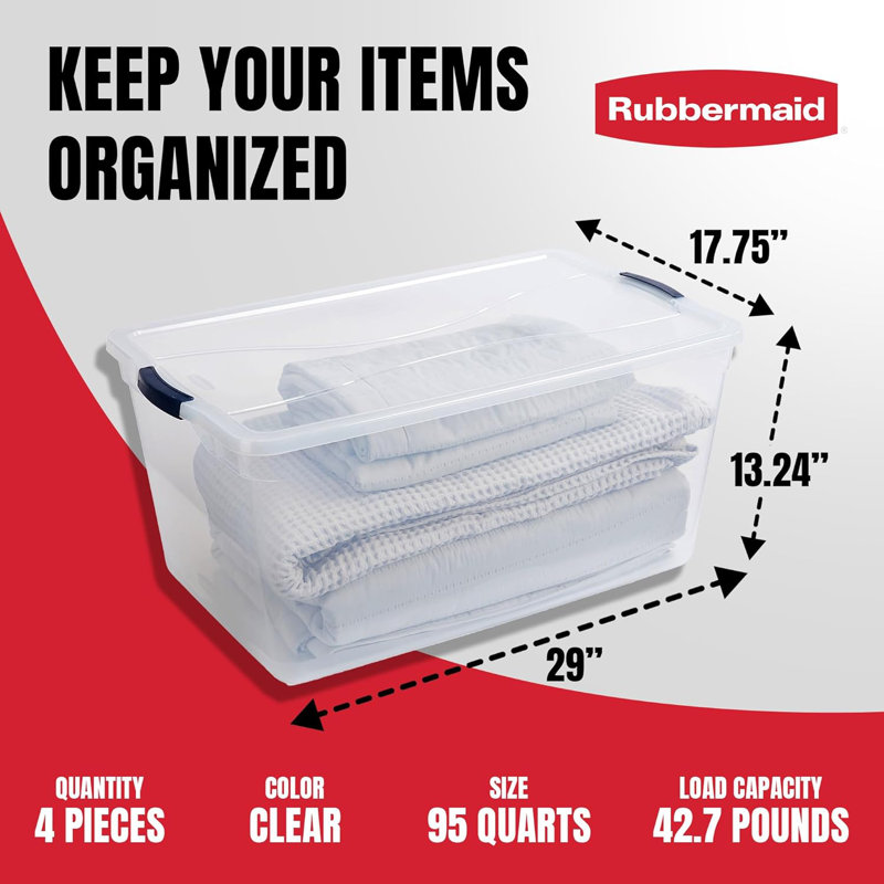 Cleverstore 95 Quart Clear Stackable Large Plastic Storage Containers with Lids