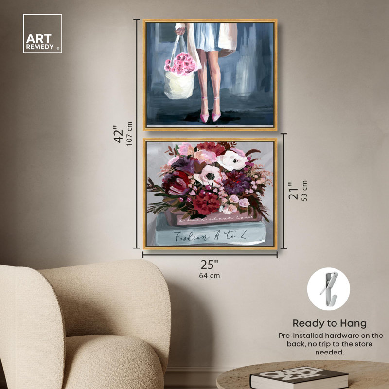 Ensemble de 2 décorations murales sur toile Blush, H 21 po x l 25 po, Cadre doré