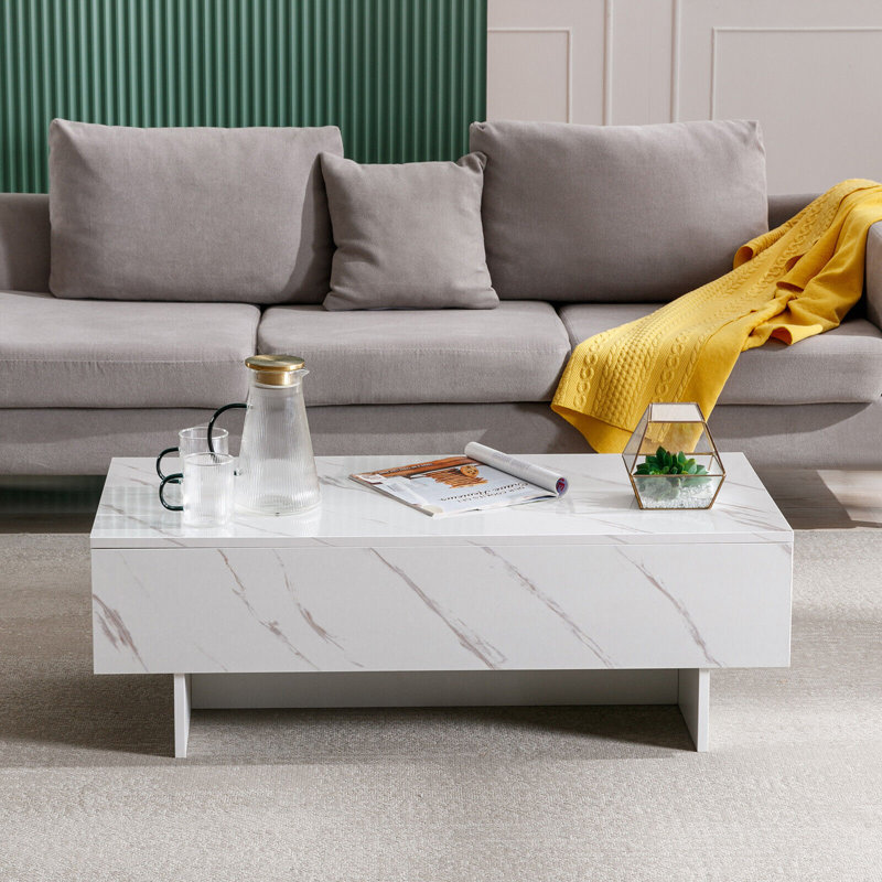 Élégante table d'appoint en verre lustré rectangulaire Khiler, H 12,2 po x L 42,5 po x l 22 po, Blanc